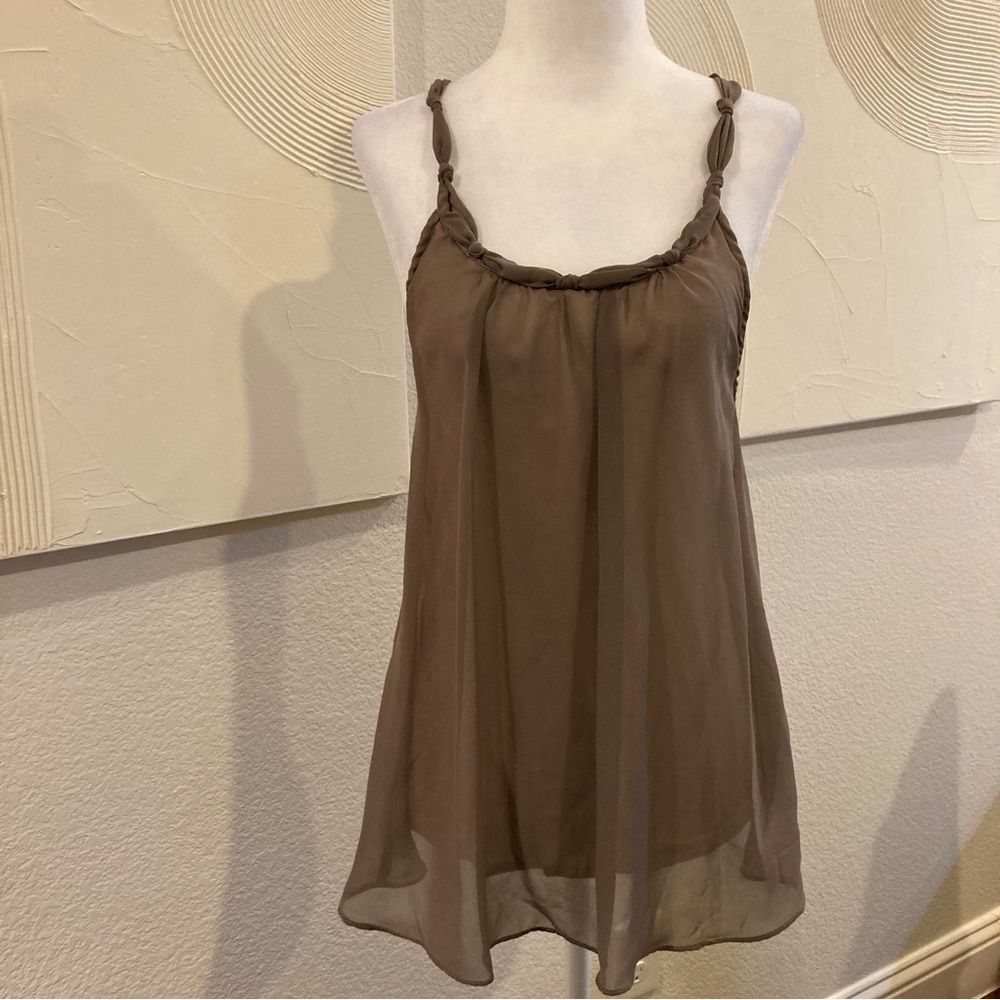 Dressy Tank Top Chiffon Taupe Brown Size Small Medium M - Small S